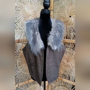 ZoZo Women's Fur Collar Brown Lamb Leather And Cotton Vest_Large